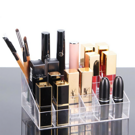 Makeup Organizer Holder with 24 Grid Plastic Lipstick Transparent Jewelry Storage Box