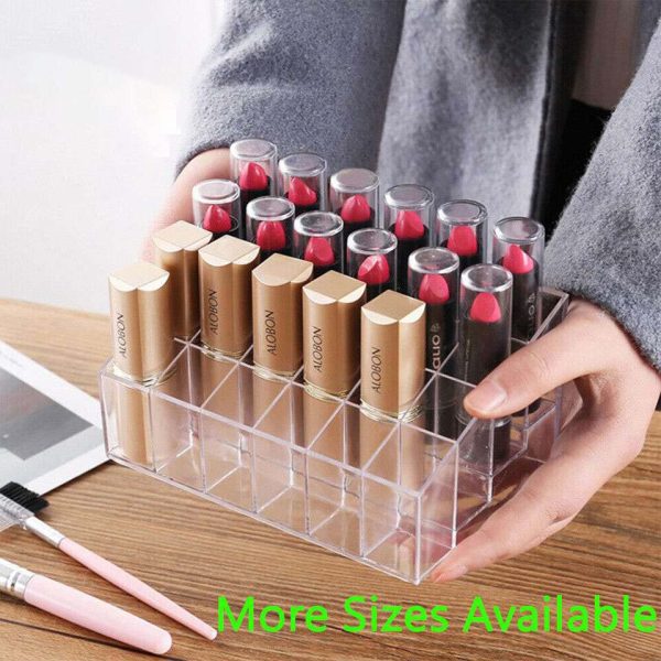 Makeup Organizer Holder with 24 Grid Plastic Lipstick Transparent Jewelry Storage Box