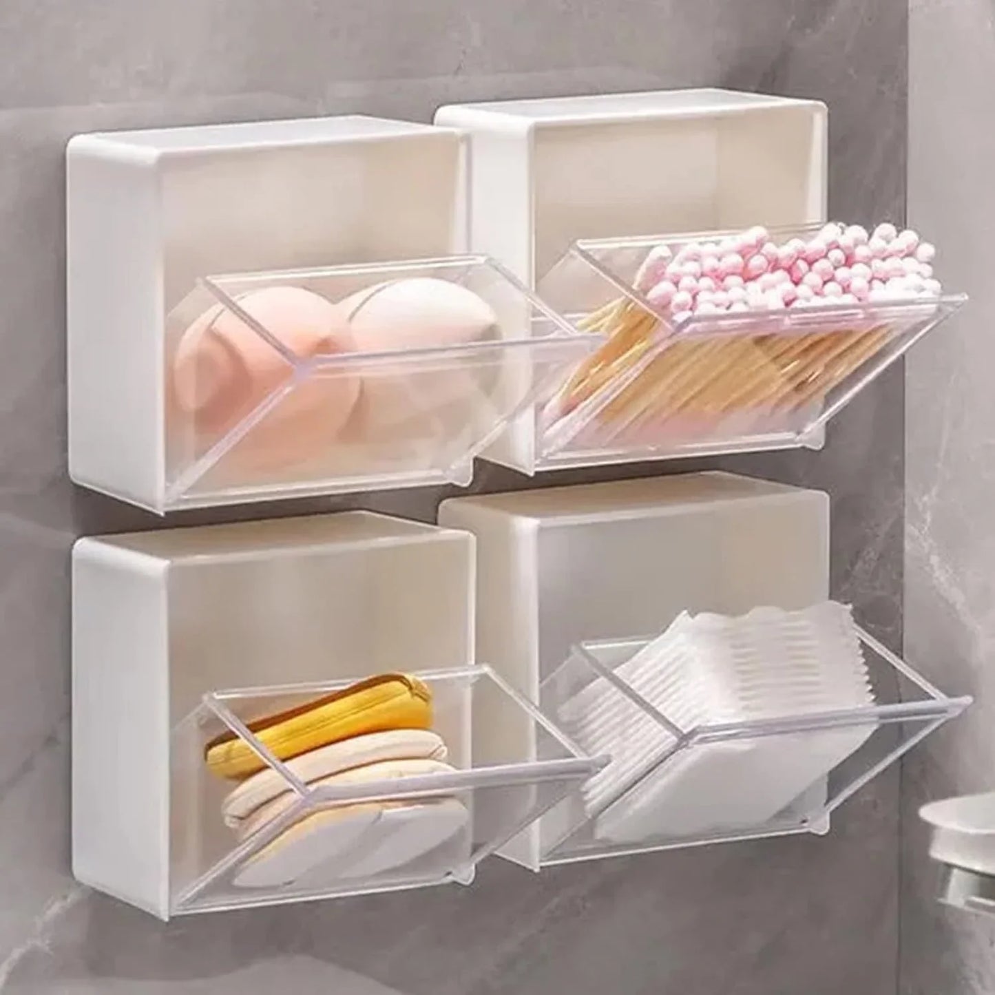 Kitchen Organizer Bathroom Accessories Wall Mounted Clamshell Design Plastic Storage Box Cotton Swab Storage Holder