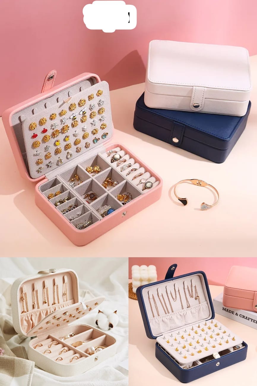 Double-layer simple earrings, earrings, ring jewelry box, storage box, new PU leather portable jewelry box, optional three colors in bulk